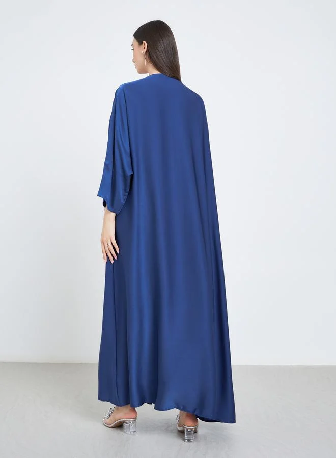 Take Two Take Two Solid Open Front Satin Abaya