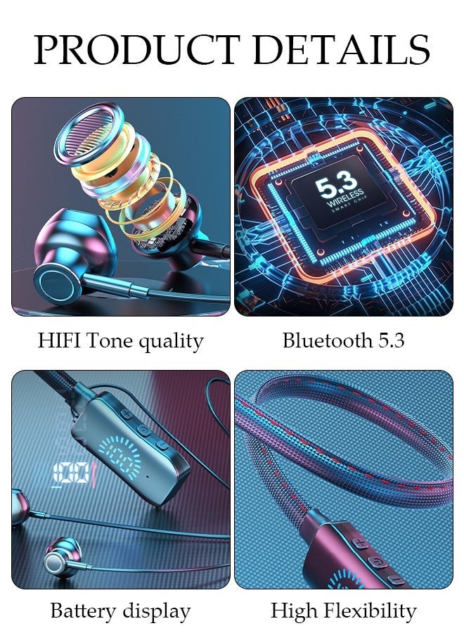 DUNISO Wireless Neckband Bluetooth Headphones with LED Power Display Sweatproof Sport Headsets with HIFI Stereo Sound and Game Mode Wireless Earphones for Gym Running Driving - Image 2