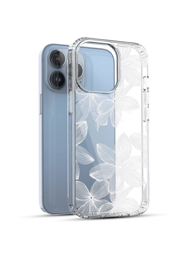 RANZ Compatible with iPhone 13 Pro Max Case, Anti-Scratch Shockproof Series Clear Hard PC+ TPU Bumper Protective Cover Case for iPhone 13 Pro Max (6.7") - White Flower - Image 3