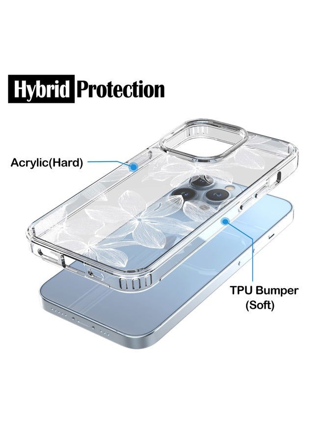 RANZ Compatible with iPhone 13 Pro Max Case, Anti-Scratch Shockproof Series Clear Hard PC+ TPU Bumper Protective Cover Case for iPhone 13 Pro Max (6.7") - White Flower - Image 4