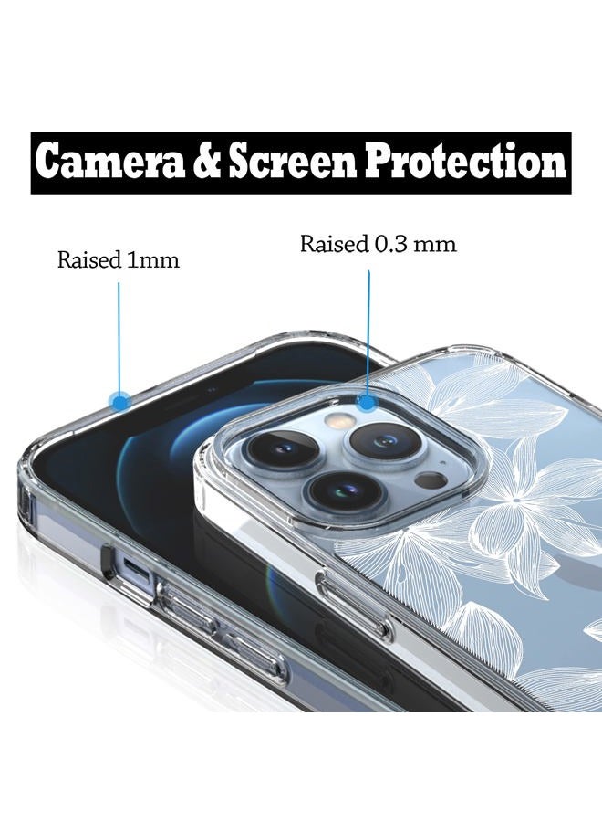 RANZ Compatible with iPhone 13 Pro Max Case, Anti-Scratch Shockproof Series Clear Hard PC+ TPU Bumper Protective Cover Case for iPhone 13 Pro Max (6.7") - White Flower - Image 5