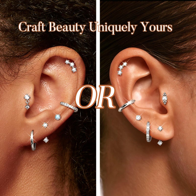 LOYALLOOK Hypoallergenic Flat Back Earrings for Women Trendy 20G Surgical Stainless Steel Earrings Silver Cartilage Earring Stacks Flatback Stud Earring Sets for Multiple Piercing - Image 2