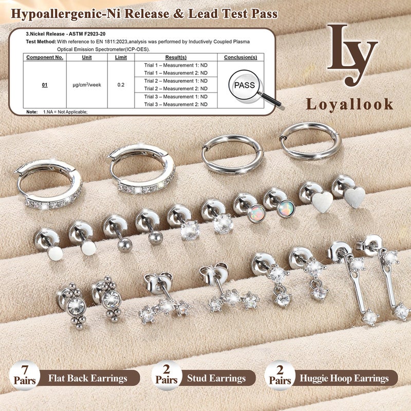 LOYALLOOK Hypoallergenic Flat Back Earrings for Women Trendy 20G Surgical Stainless Steel Earrings Silver Cartilage Earring Stacks Flatback Stud Earring Sets for Multiple Piercing - Image 4