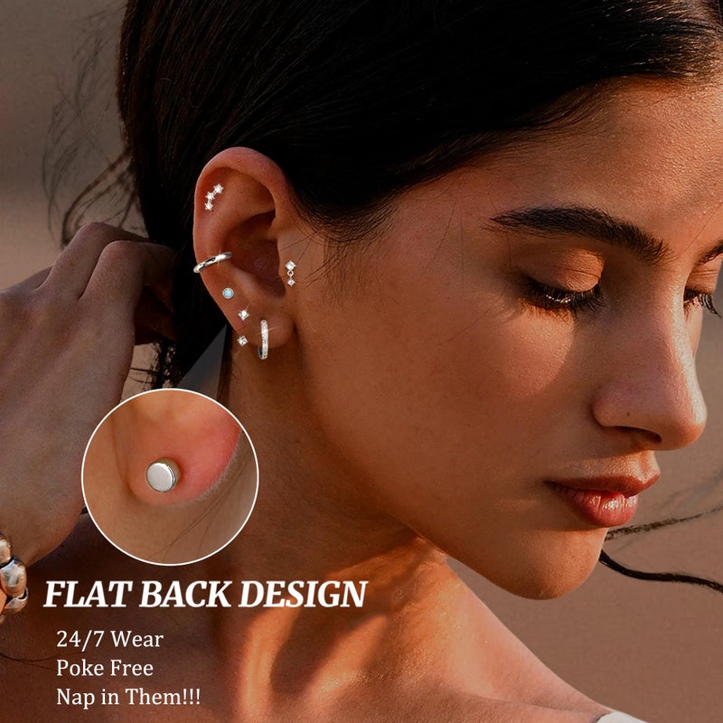 LOYALLOOK Hypoallergenic Flat Back Earrings for Women Trendy 20G Surgical Stainless Steel Earrings Silver Cartilage Earring Stacks Flatback Stud Earring Sets for Multiple Piercing - Image 3