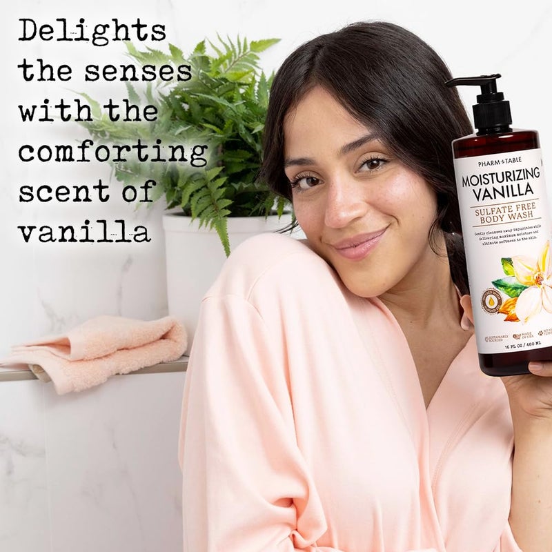 PHARM TO TABLE Moisturizing Vanilla Body Wash for Women and Men - Moisturizes and Softens the Skin, Sulfate Free, 100% Cruelty Free, 480ml - Image 5