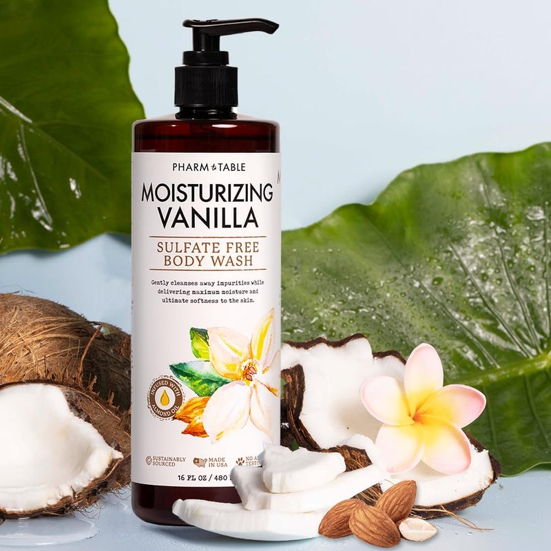 PHARM TO TABLE Moisturizing Vanilla Body Wash for Women and Men - Moisturizes and Softens the Skin, Sulfate Free, 100% Cruelty Free, 480ml - Image 4