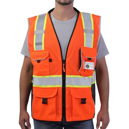 Neopelta Reflective Safety Vest Orange Mesh, Heavy Duty Vest with ID pocket, Padded Neck, Made with 3M™ Reflective Material, Orange L - Image 2