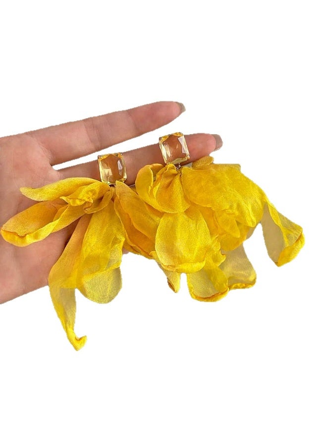 Goolsky Ethereal Yellow Flower Earrings – Sweet Chiffon Boutique Vacation Statement Studs, New Luxury Design, Soft Chiffon Flowers, Beach/Vacation/Summer Parties, Lightweight - Image 2