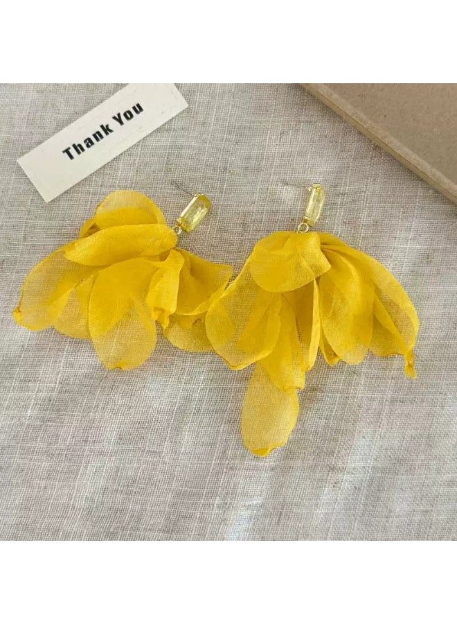 Goolsky Ethereal Yellow Flower Earrings – Sweet Chiffon Boutique Vacation Statement Studs, New Luxury Design, Soft Chiffon Flowers, Beach/Vacation/Summer Parties, Lightweight - Image 4