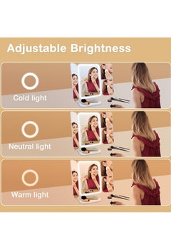 ELTRAZONE 3-Fold Lighted Makeup Mirror with 5X/3X/1X Magnification 52 LED Vanity Mirror with Adjustable Brightness, Touch Screen Control, and 180° Adjustable Rotation – Portable, Foldable Countertop Cosmetic Mirror for Flawless Makeup Application  - Image 3