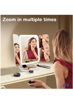 ELTRAZONE 3-Fold Lighted Makeup Mirror with 5X/3X/1X Magnification 52 LED Vanity Mirror with Adjustable Brightness, Touch Screen Control, and 180° Adjustable Rotation – Portable, Foldable Countertop Cosmetic Mirror for Flawless Makeup Application  - Image 2
