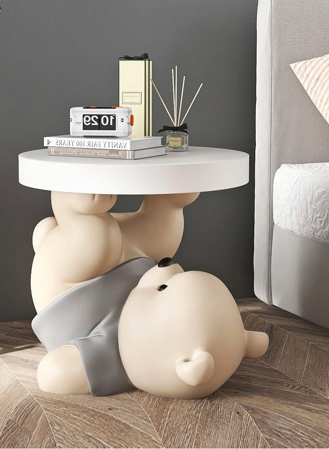 فاشون هوم طاولة قهوة دائرية فاخرة على شكل تمثال دب مع مكبر صوت بلوتوث - طاولة جانبية لطيفة لغرفة النوم وغرفة المعيشة والمكتب، 45 × 40 سم - Image 1