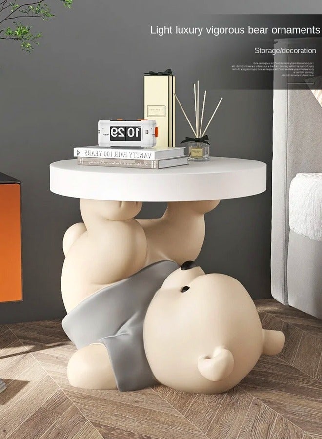 فاشون هوم طاولة قهوة دائرية فاخرة على شكل تمثال دب مع مكبر صوت بلوتوث - طاولة جانبية لطيفة لغرفة النوم وغرفة المعيشة والمكتب، 45 × 40 سم - Image 3