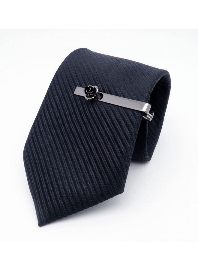 Jonwo Rose Flower Cufflinks And Tie Pin Set Regular Necktie Tie Clip Tie Bar Men Cufflinks For Wedding Business Shirt Tie (Gunmetal Cufflinks Tie Pin Set) - Image 3