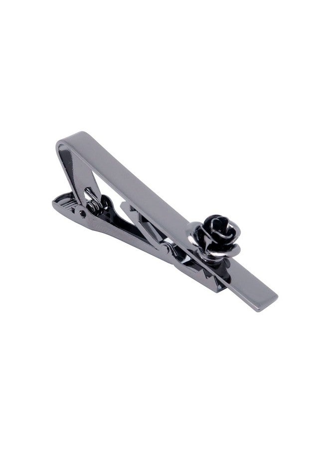 Jonwo Rose Flower Cufflinks And Tie Pin Set Regular Necktie Tie Clip Tie Bar Men Cufflinks For Wedding Business Shirt Tie (Gunmetal Cufflinks Tie Pin Set) - Image 5