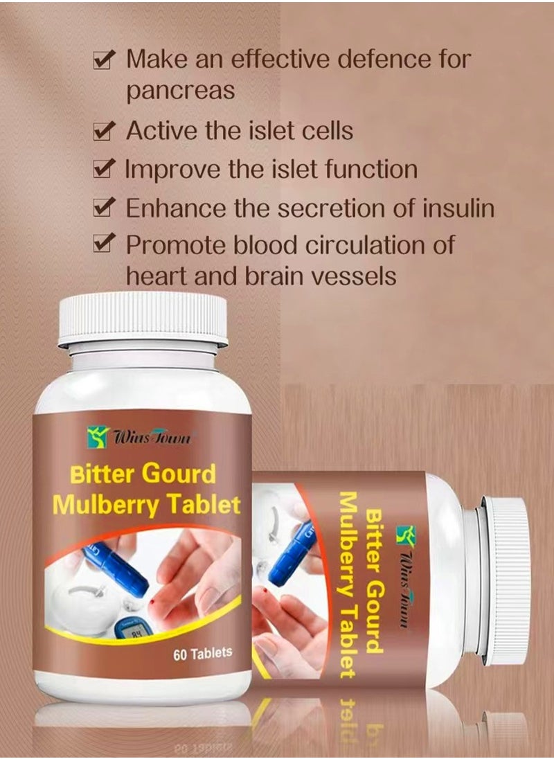 Wins Town Bitter Gourd Mulberry Tablet Sugar Balance Pills Bitter Melon and Mulberry Leaf Dietary Supplement for The Middle Aged and Elderly People to Support Cardiovascular Health 60 Tablets  - Image 4