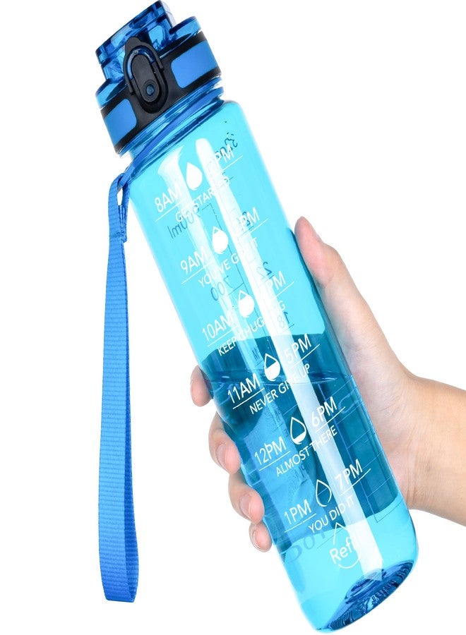 OLDLEY Water Bottle, 32oz Motivational Sports Water Bottle with Time Marker - Times to Drink - Tritan, BPA Free, Wide Mouth Leakproof, Glacial Blue (1 Bottle) - Image 1