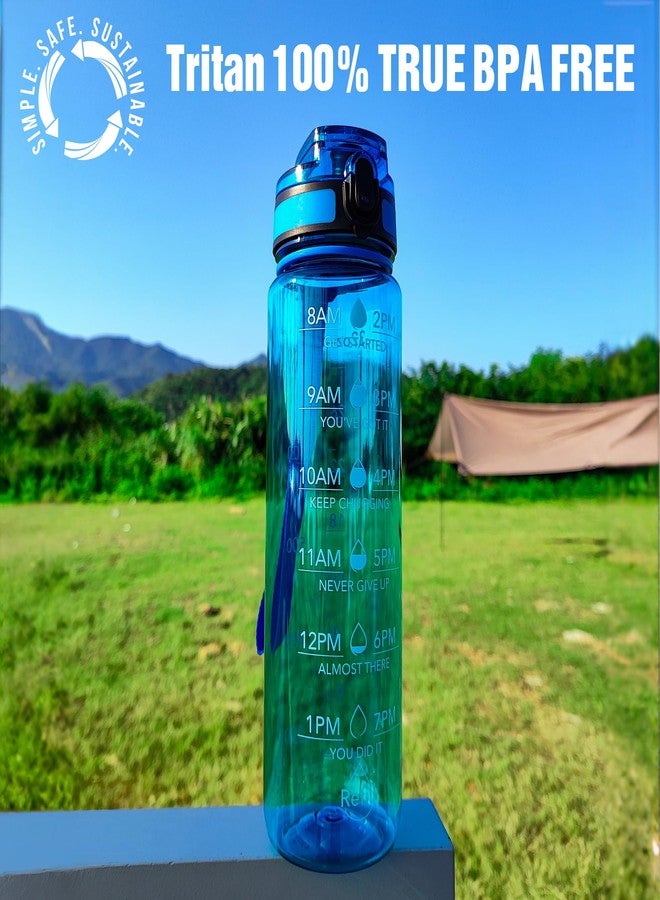 OLDLEY Water Bottle, 32oz Motivational Sports Water Bottle with Time Marker - Times to Drink - Tritan, BPA Free, Wide Mouth Leakproof, Glacial Blue (1 Bottle) - Image 2