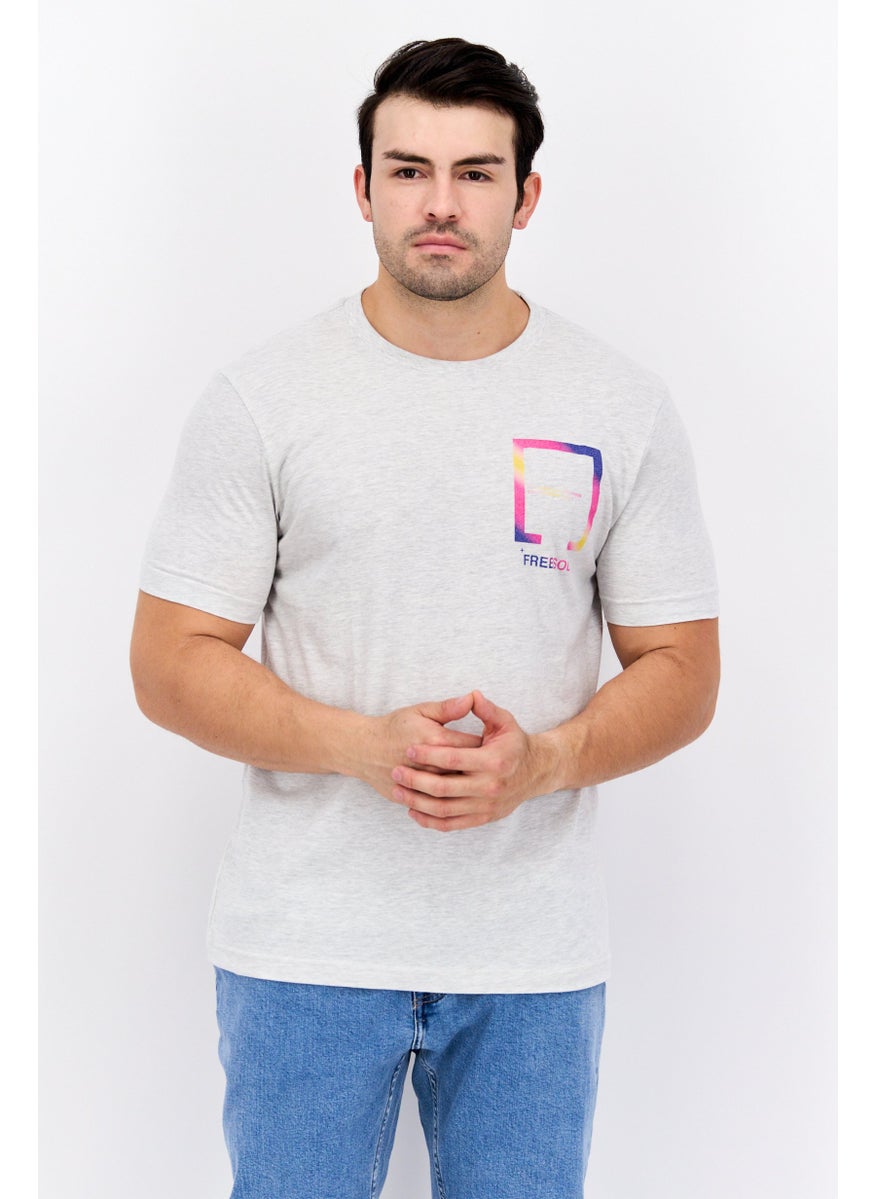 Free Soul Men Round Neck Short Sleeve Graphic Print T-Shirts, Heather Grey  - Image 1