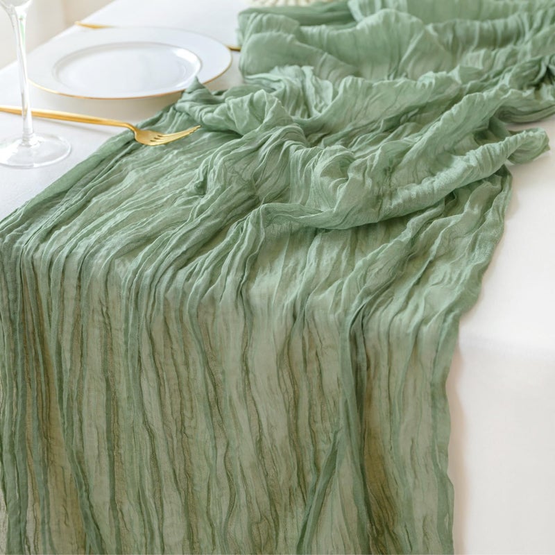 Sioloc Sage Green Cheesecloth Table Runner 120 x 35Spring Easter Decor Soft Gauze Boho Wedding Table Decor for 10ft Table Birthday PartyBaby Shower Bridal Shower Home Event Decor
