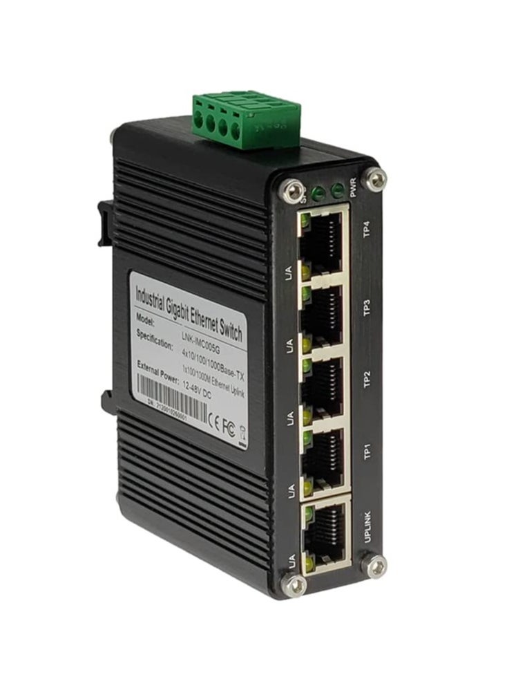 SYOSI - 5 Port Gigabit Ethernet Switch Din Rail Mount Ethernet Switch with Wall Mounts High Speed Ethernet Switch with Mounting Options Hardened 5 Port RJ45 10 100 1000Mbps Surge Protection - Image 1