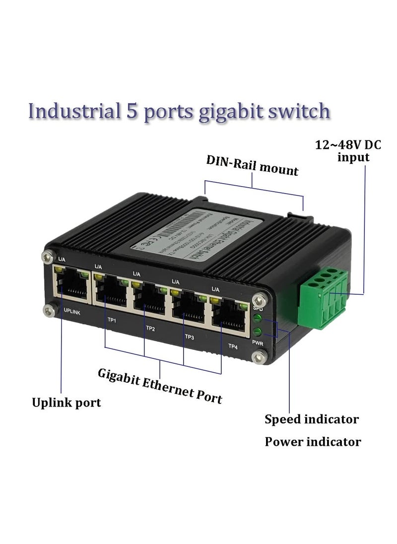 SYOSI - 5 Port Gigabit Ethernet Switch Din Rail Mount Ethernet Switch with Wall Mounts High Speed Ethernet Switch with Mounting Options Hardened 5 Port RJ45 10 100 1000Mbps Surge Protection - Image 1