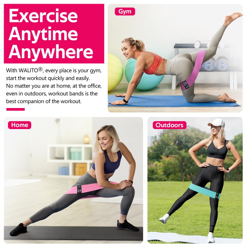 WALITO Resistance Bands for Working Out, Fabric Exercise Bands for Legs and Butt, Workout Bands for Women and Men, Booty Band for Yoga Starter Set, Pilates, Rehab, Fitness and Home Workout - Image 4