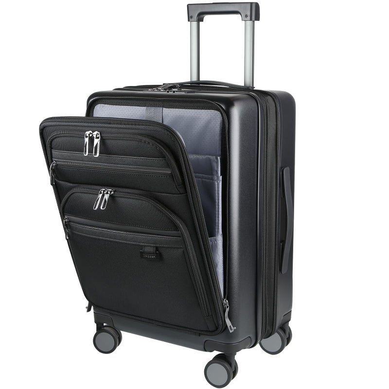 KROSER Hardside Expandable Carry On Luggage 22x14x9 Airline Approved With Front Business Pockets, 20 Inch Suitcases with Wheels, Carry on Suitcase with TSA Lock & USB Port, Black - Image 1