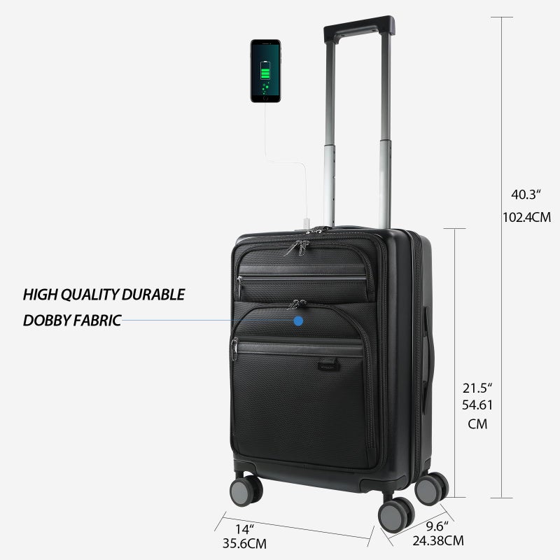 KROSER Hardside Expandable Carry On Luggage 22x14x9 Airline Approved With Front Business Pockets, 20 Inch Suitcases with Wheels, Carry on Suitcase with TSA Lock & USB Port, Black - Image 2