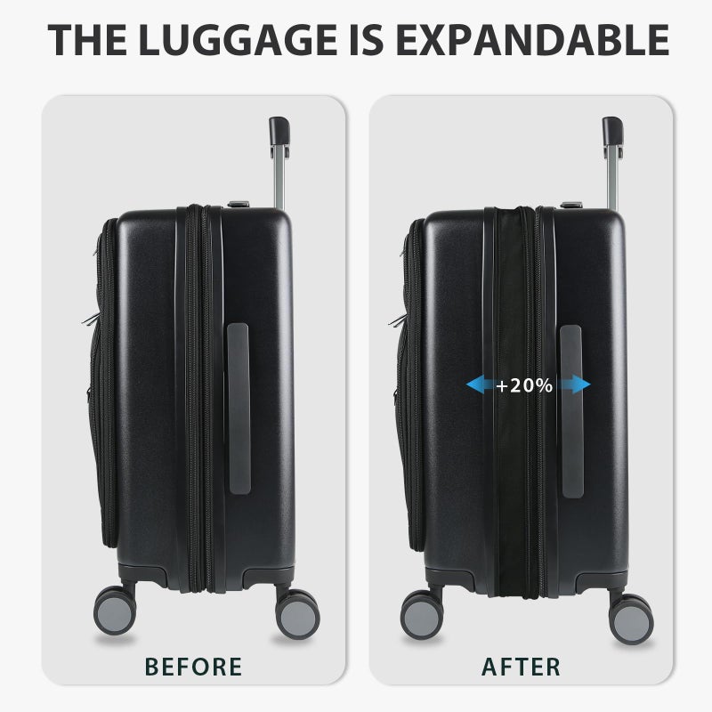 KROSER Hardside Expandable Carry On Luggage 22x14x9 Airline Approved With Front Business Pockets, 20 Inch Suitcases with Wheels, Carry on Suitcase with TSA Lock & USB Port, Black - Image 5