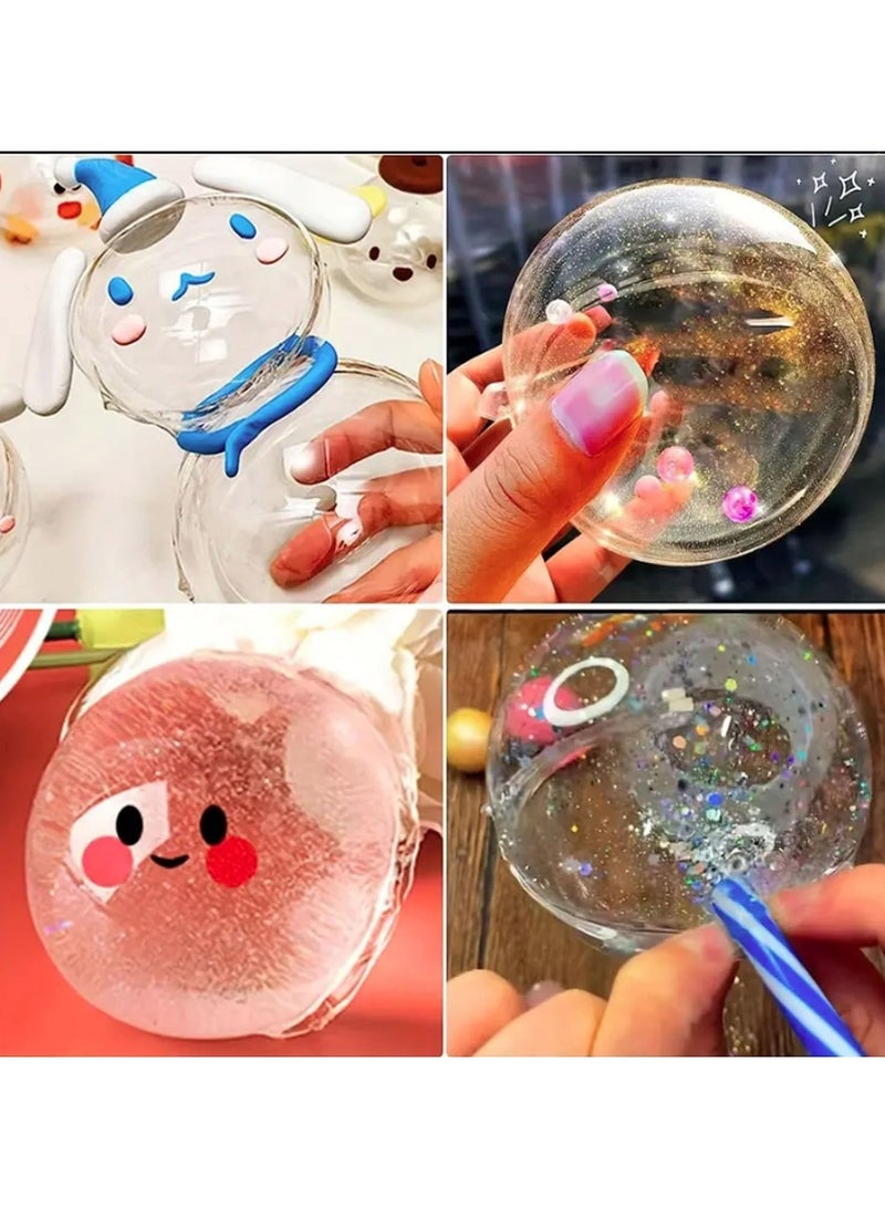 2 Pcs Nano Tape Bubbles Kit,with Straws Glitter Double-Sided Tape Bubble Balloons Elastic Magic Plastic Bubbles DIY Craft Gifts for Party Birthday Fidget Toys Gift (Yellow and Green)