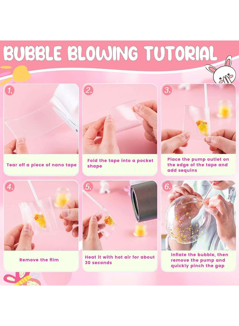 2 Pcs Nano Tape Bubbles Kit,with Straws Glitter Double-Sided Tape Bubble Balloons Elastic Magic Plastic Bubbles DIY Craft Gifts for Party Birthday Fidget Toys Gift (Yellow and Green)
