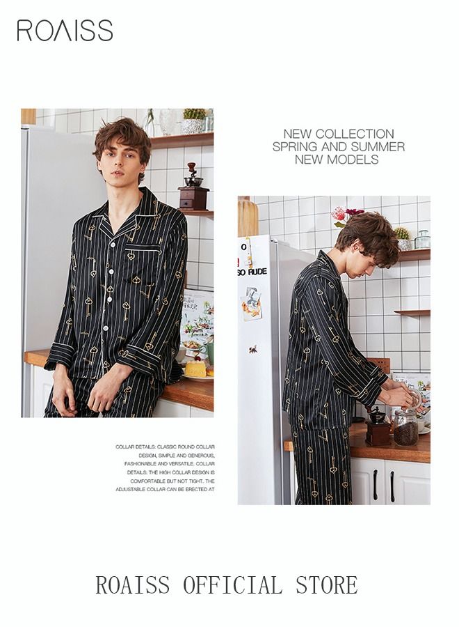 roaiss Silk Sleepwear for Men Loungewear Sets Button Down Long Sleeve Adult Nightgown  - Image 5