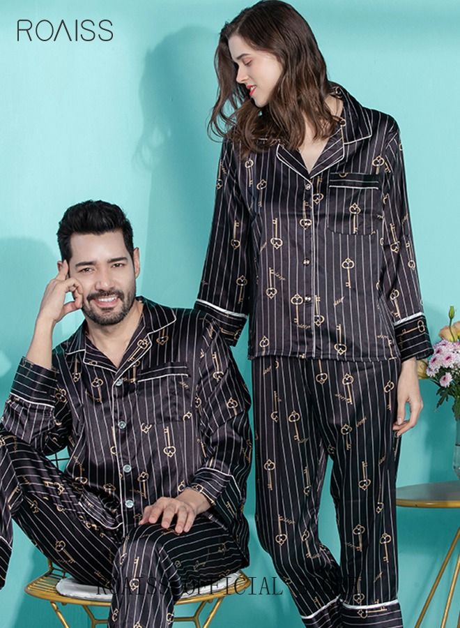 roaiss Silk Sleepwear for Men Loungewear Sets Button Down Long Sleeve Adult Nightgown  - Image 4