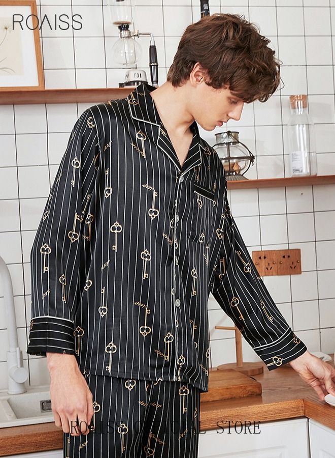 roaiss Silk Sleepwear for Men Loungewear Sets Button Down Long Sleeve Adult Nightgown  - Image 3