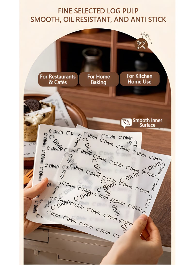 Warme 100Pcs 22×22CM Wax Paper Sheets for Food Basket Liners Food Picnic Paper Sheets Greaseproof Deli Wrapping Sheet BBQ paper White background with printed French text  for Ramadan Parties - Image 5