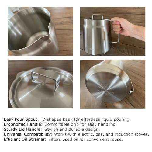 Saltlas Deep Fryer Pot with Basket and Oil Strainer, 304 Stainless Steel Deep Frying Pot for French Fries, Chicken, or Japanese Tempura, 2L (2Qt) - Image 4