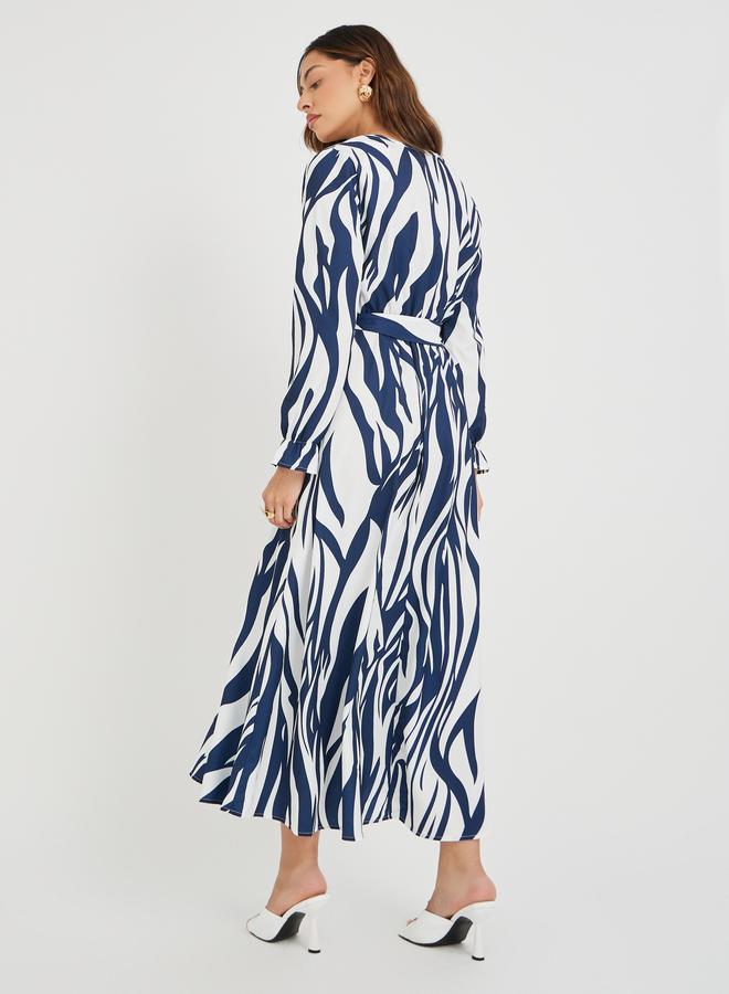 Take Two Women Abstract Printed V Neck Belted A-Line Maxi Dress - Image 5