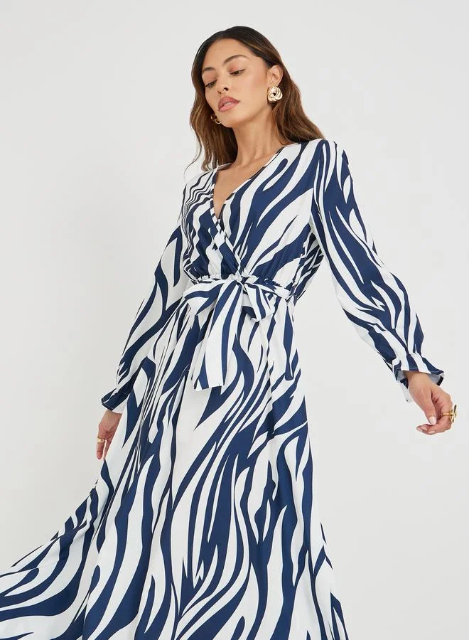 تايك تو Take Two Women Abstract Printed V Neck Belted A-Line Maxi Dress