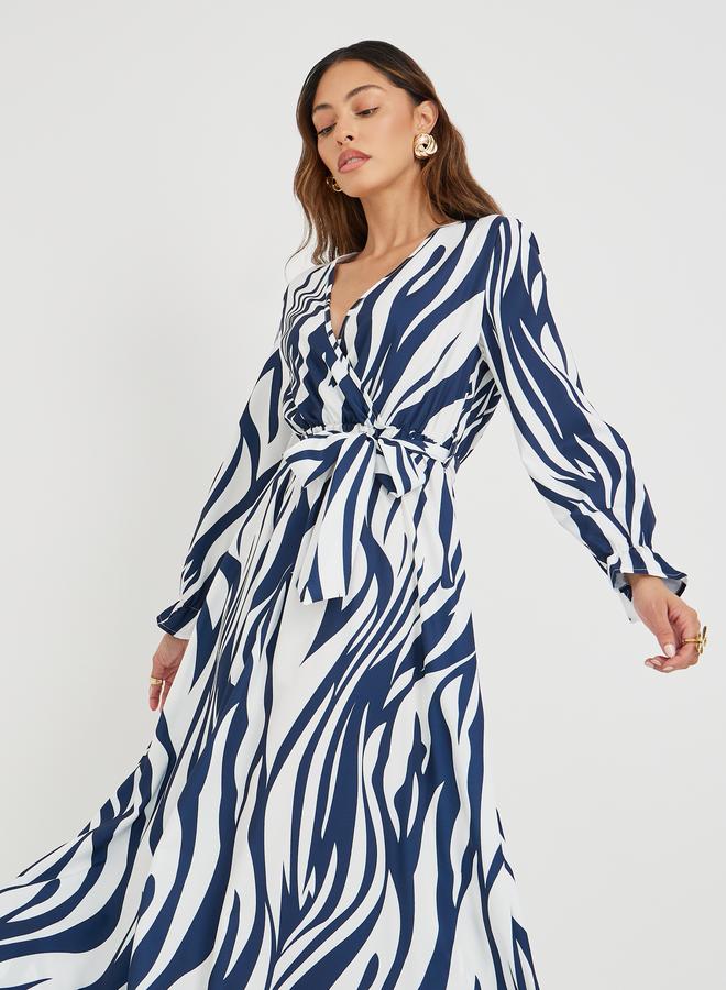 Take Two Women Abstract Printed V Neck Belted A-Line Maxi Dress - Image 3