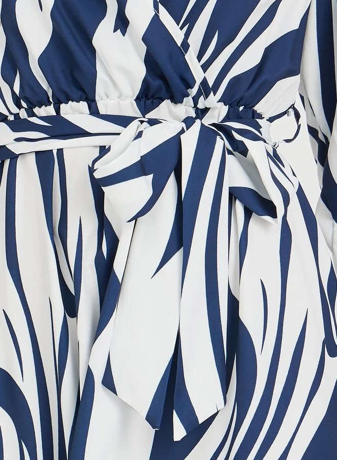 تايك تو Take Two Women Abstract Printed V Neck Belted A-Line Maxi Dress