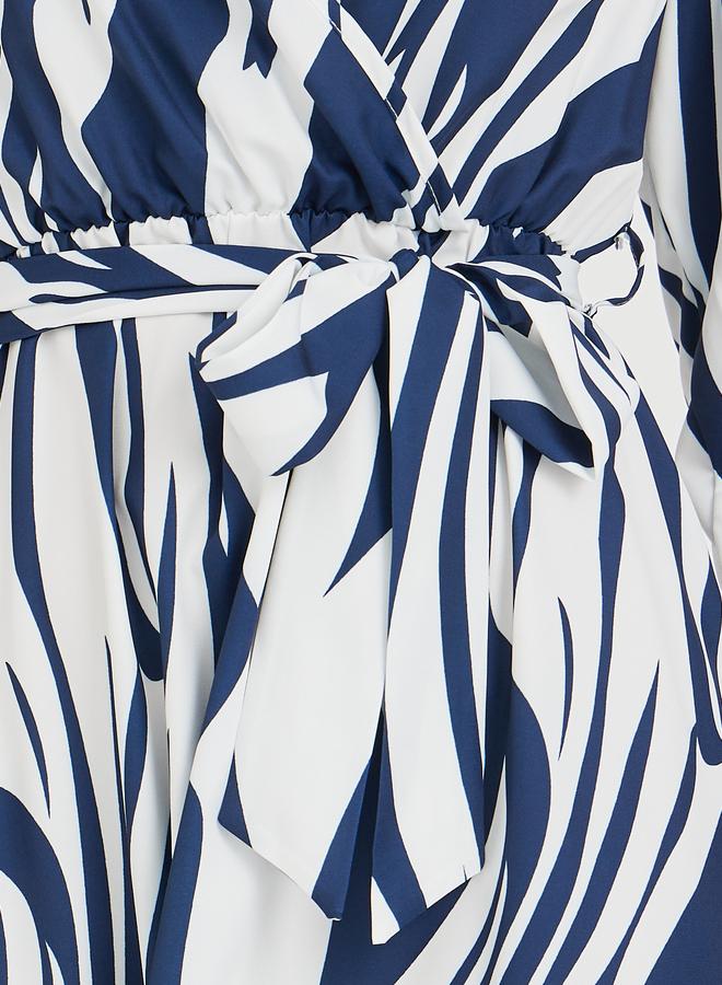 Take Two Women Abstract Printed V Neck Belted A-Line Maxi Dress - Image 4