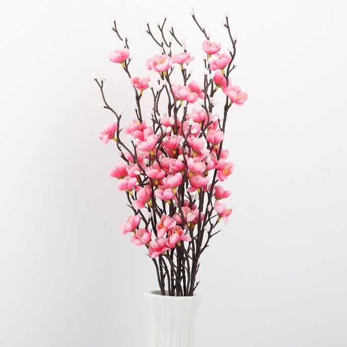 ARTIFICIAL PINK PLUM BLOSSOM 6 PCSFAKE FLOWERS SILK FABRIC SIMULATION FLOWERS BOUQUET FOR HOME KITCHEN OFFICE HOTEL DECORATION FLORAL ARRANGEMENT CENTERPIECES FOR TABLE