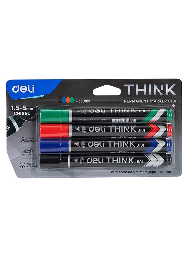 DELI PERMANENT MARKER THINK CHISEL TIP: 1.5-5MM 4PCS/BLISTER EU10101 - Image 1