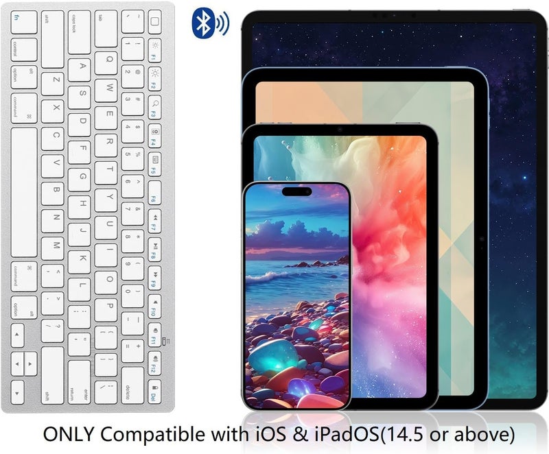 Omoton Ultra-Slim Bluetooth Keyboard Compatible with iPad 10.2-inch/ 9.7-inch, iPad Air 10.5, iPad Pro 11/12.9, iPad Mini 5/4, iPhone and Other Bluetooth Enabled Devices, White - Image 4