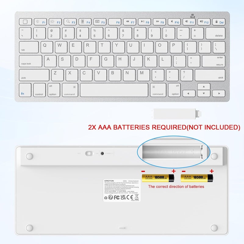 Omoton Ultra-Slim Bluetooth Keyboard Compatible with iPad 10.2-inch/ 9.7-inch, iPad Air 10.5, iPad Pro 11/12.9, iPad Mini 5/4, iPhone and Other Bluetooth Enabled Devices, White - Image 5