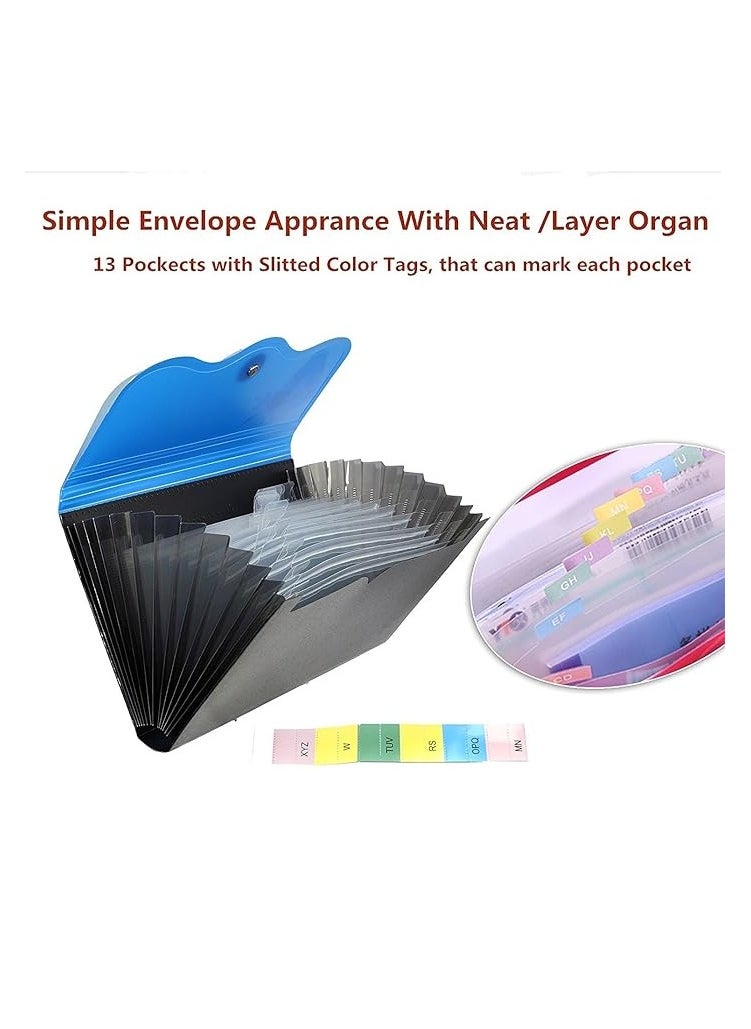 Generic - A5 Expanding File Folder 13 Pockets Wallet Folder Receipts Envelope Small Accordion Folder Documents Pockets Tickets Receipts Organiser Button Folder Plastic Filing Bag with Dividers Assorted Color - Image 1