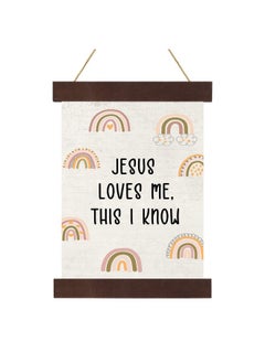 Oudain Boho Rainbow Nursery Wall Decor Baptism Gift For Girls Jesus Loves Me This I Know Christening Baby Hanging Canvas Wooden Dedication For Kids Baby Nursery Room 10 X 13.4 Inches (Rustic Style)  - Image 1
