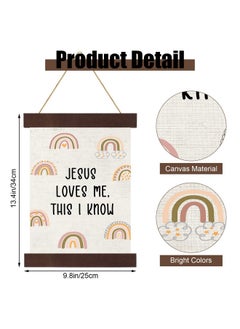 Oudain Boho Rainbow Nursery Wall Decor Baptism Gift For Girls Jesus Loves Me This I Know Christening Baby Hanging Canvas Wooden Dedication For Kids Baby Nursery Room 10 X 13.4 Inches (Rustic Style)  - Image 3