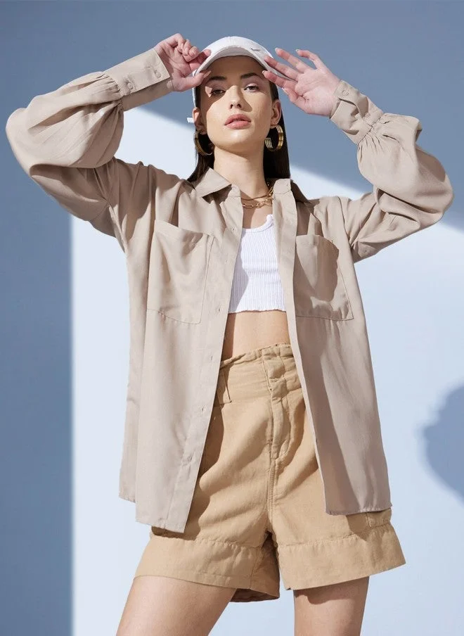 Beige Oversized Casual Shirt for Women